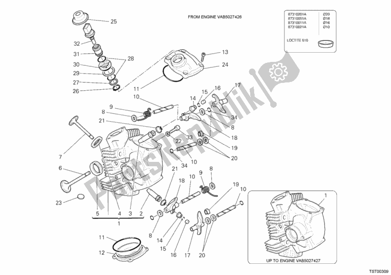 All parts for the Horizontal Cylinder Head of the Ducati Multistrada 1000 USA 2006